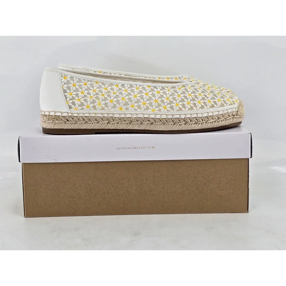 Jessica Simpson Lucciea Espadrille Flats Womens 10 White Floral Mesh - NEW